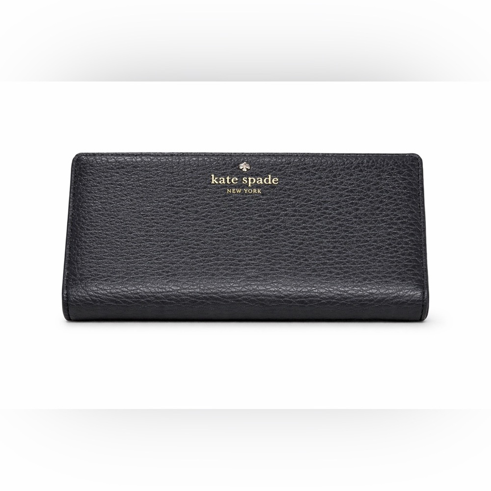 Kate Spade Staci Slim Bifold Wallet in Black Pebbled Leather